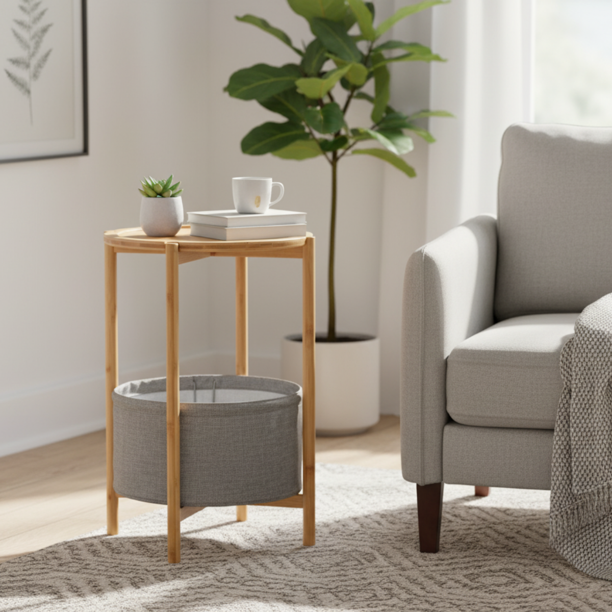 Odkládací stolek Bahari s textilním košem